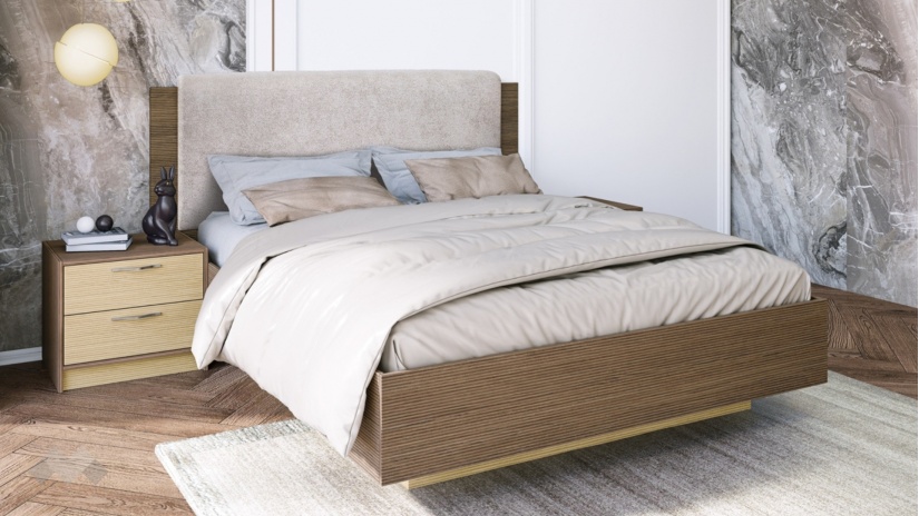 Спалня с нощни шкафчета 160/200 Мирела с включен матрак Бонел 160/200 дъб линеа с орех линеа - изглед 1