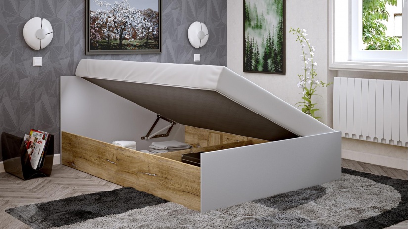 Спалня 140/200 Селтик с включен матрак Бонел 140/200 келтски дъб със светло сиво - изглед 2 - МебелМаг Спалня 140/200 Селтик с включен матрак Бонел 140/200 келтски дъб със светло сиво - изглед 2