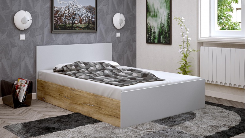 Спалня 140/200 Селтик с включен матрак Бонел 140/200 келтски дъб със светло сиво - изглед 1 - МебелМаг Спалня 140/200 Селтик с включен матрак Бонел 140/200 келтски дъб със светло сиво - изглед 1