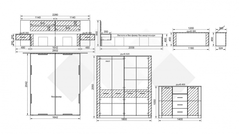 Спален комплект Камино с включен матрак Бонел 160/200 олд стайл с графит - изглед 5 - МебелМаг Спален комплект Камино с включен матрак Бонел 160/200 олд стайл с графит - изглед 5