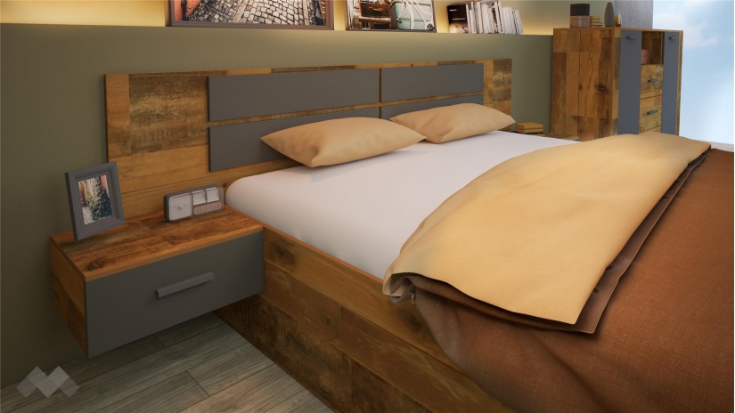 Спален комплект Камино с включен матрак Бонел 160/200 олд стайл с графит - изглед 2 - МебелМаг Спален комплект Камино с включен матрак Бонел 160/200 олд стайл с графит - изглед 2