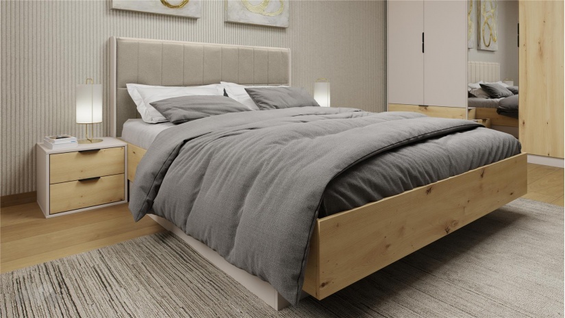 Спален комплект Сано с включен матрак Бонел 160/200 кашмир с дъб артисан - изглед 3