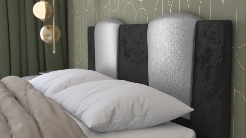 Тапицирана спалня 160/200 Камеа с включен матрак Бонел 160/200 черна със сребристо - изглед 2 - МебелМаг Тапицирана спалня 160/200 Камеа с включен матрак Бонел 160/200 черна със сребристо - изглед 2