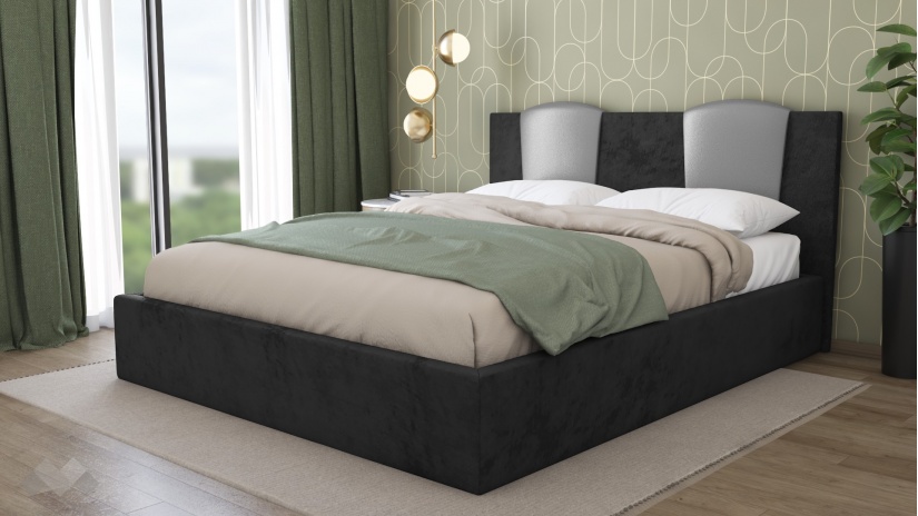 Тапицирана спалня 160/200 Камеа с включен матрак Бонел 160/200 черна със сребристо - изглед 1 - МебелМаг Тапицирана спалня 160/200 Камеа с включен матрак Бонел 160/200 черна със сребристо - изглед 1
