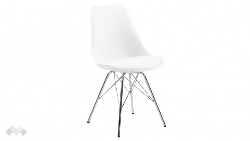 Трапезен стол Ерис бял с хромирана основа - изглед 2 - МебелМаг Трапезен стол Ерис бял с хромирана основа - изглед 2