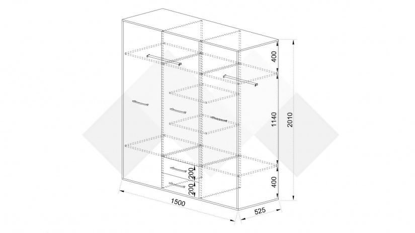 Гардероб Алвин дъб пиемона с горчица - изглед 2 - МебелМаг Гардероб Алвин дъб пиемона с горчица - изглед 2