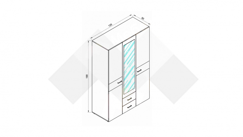 Гардероб Дани трикрилни дъб вотан с черно шагре - изглед 3 - МебелМаг Гардероб Дани трикрилни дъб вотан с черно шагре - изглед 3
