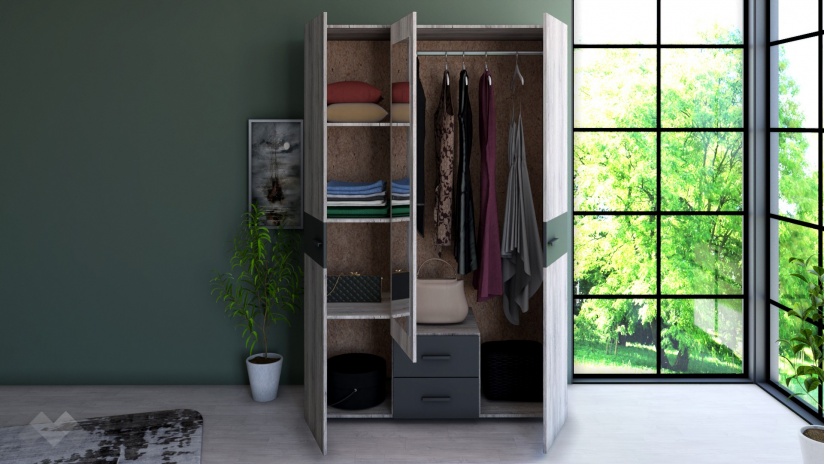 Гардероб Дани трикрилни малта с антрацит - изглед 2