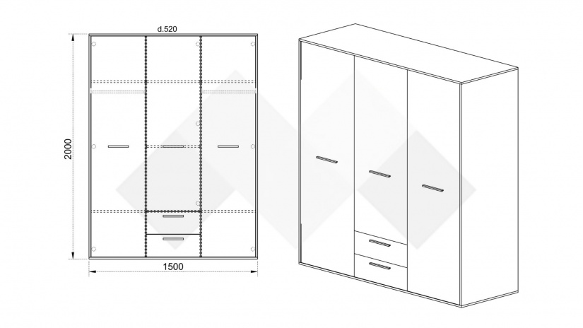 Гардероб Ерик трикрилни олд стайл с графит - изглед 2 - МебелМаг Гардероб Ерик трикрилни олд стайл с графит - изглед 2
