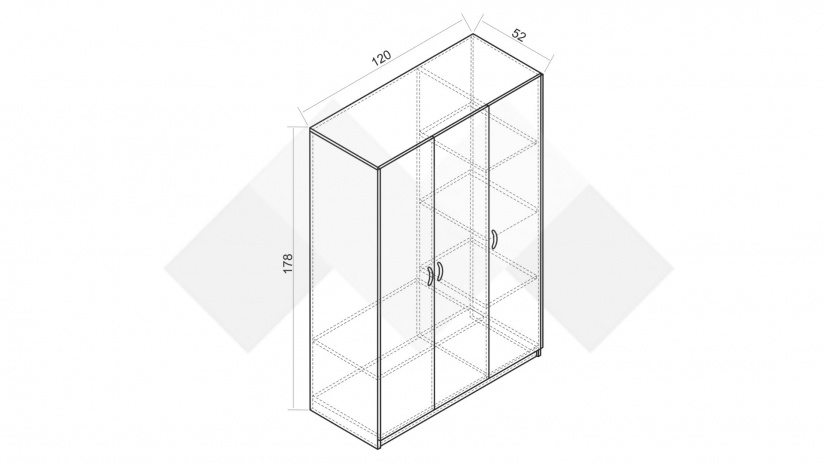 Гардероб Малена трикрилни светъл вотан с антрацит - изглед 3 - МебелМаг Гардероб Малена трикрилни светъл вотан с антрацит - изглед 3