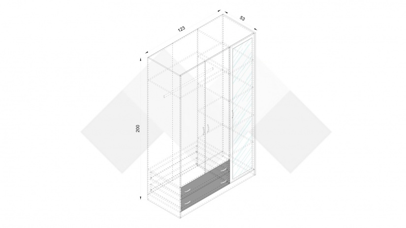 Гардероб Спирит трикрилни малта с антрацит - изглед 3 - МебелМаг Гардероб Спирит трикрилни малта с антрацит - изглед 3