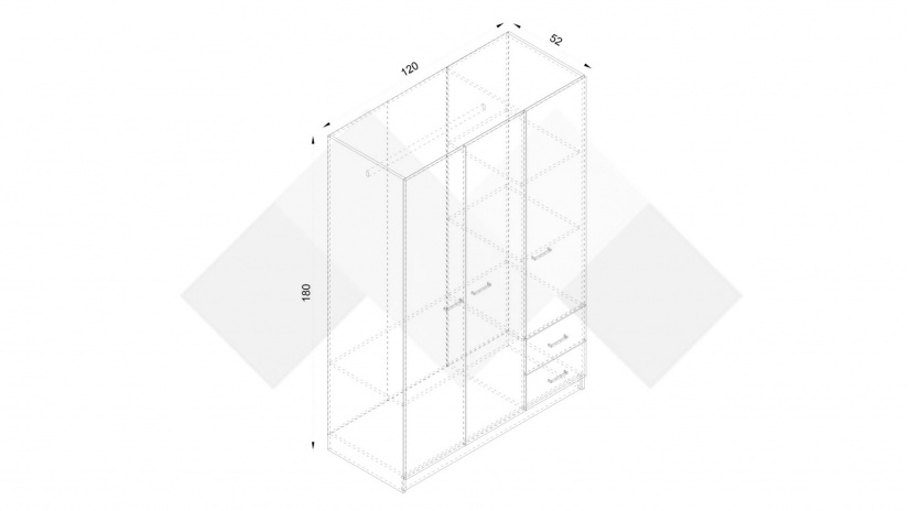 Трикрилен гардероб Арго трикрилни дъб сонома - изглед 3 - МебелМаг Трикрилен гардероб Арго трикрилни дъб сонома - изглед 3