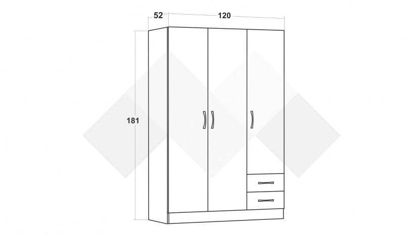 Гардероб Галати трикрилни дъб вотан светъл с антрацит - изглед 3 - МебелМаг Гардероб Галати трикрилни дъб вотан светъл с антрацит - изглед 3