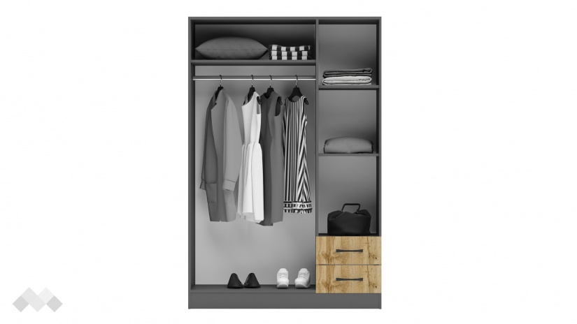 Гардероб Галати трикрилни дъб вотан светъл с антрацит - изглед 2 - МебелМаг Гардероб Галати трикрилни дъб вотан светъл с антрацит - изглед 2