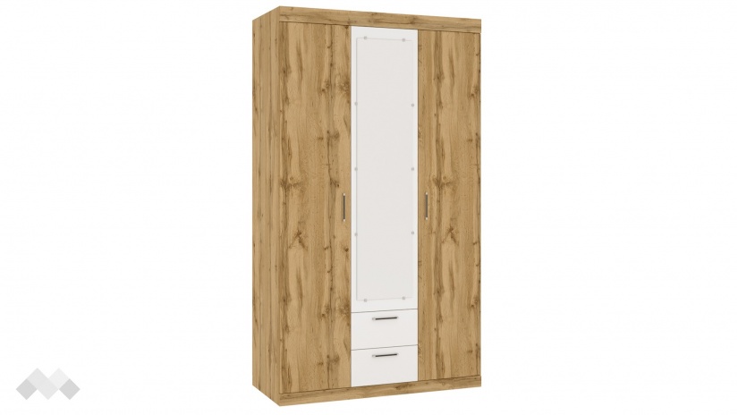 Гардероб Моник трикрилни златен дъб с бяло - изглед 2 - МебелМаг Гардероб Моник трикрилни златен дъб с бяло - изглед 2