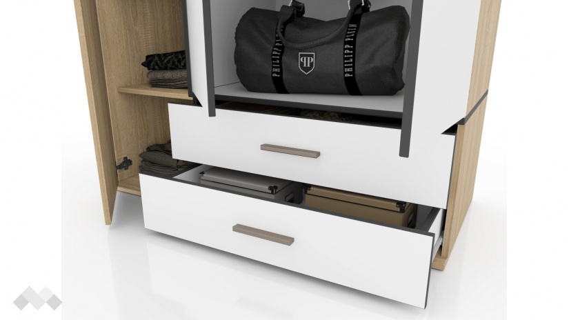 Гардероб Тунис трикрилни тъмна сонома с бяло гладко - изглед 4