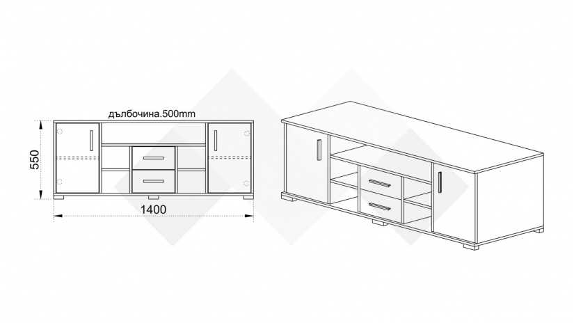 ТВ шкаф Евиана тъмна сонома с бял гланц - изглед 2 - МебелМаг ТВ шкаф Евиана тъмна сонома с бял гланц - изглед 2
