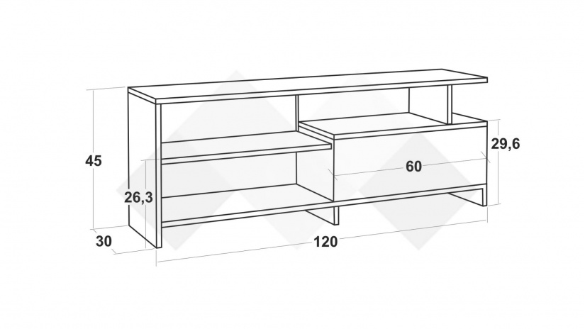 ТВ шкаф Кейти колониален дъб с бял мрамор - изглед 2 - МебелМаг ТВ шкаф Кейти колониален дъб с бял мрамор - изглед 2