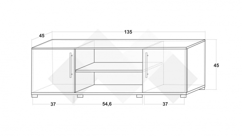 ТВ шкаф Ламела с открити рафтове дъб канела с дъб ламела и черно шагре - изглед 4 - МебелМаг ТВ шкаф Ламела с открити рафтове дъб канела с дъб ламела и черно шагре - изглед 4
