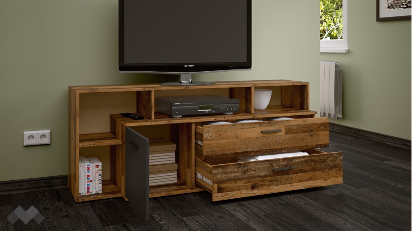 ТВ шкаф Лориен олд стайл с графит - изглед 2 - МебелМаг ТВ шкаф Лориен олд стайл с графит - изглед 2