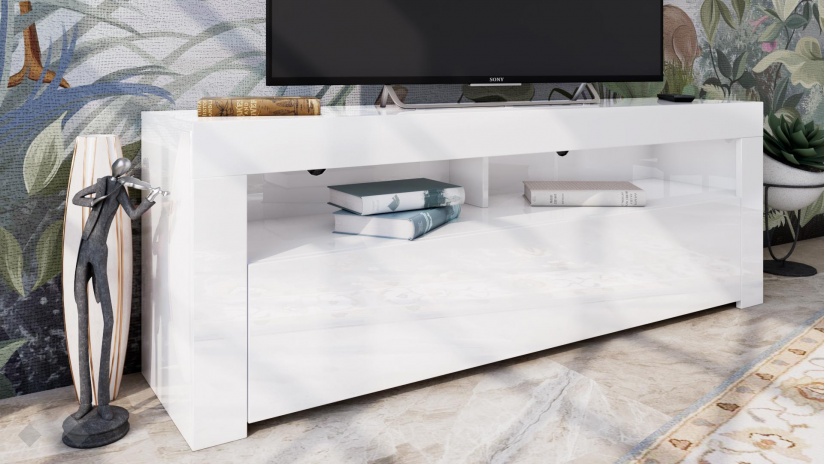 ТВ шкаф Мекс бял гланц - изглед 1 - МебелМаг ТВ шкаф Мекс бял гланц - изглед 1
