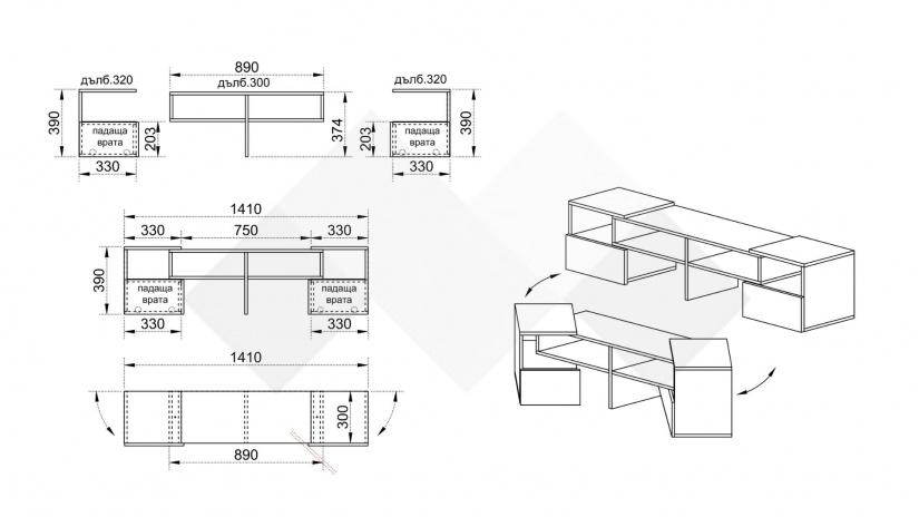 ТВ шкаф Мойри сонома арвен - изглед 3 - МебелМаг ТВ шкаф Мойри сонома арвен - изглед 3