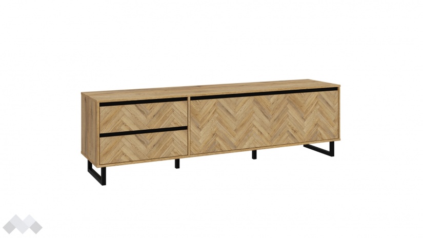 ТВ шкаф Никодис дъб натурал с черен мат и житен дъб - изглед 4 - МебелМаг ТВ шкаф Никодис дъб натурал с черен мат и житен дъб - изглед 4