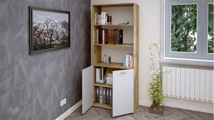 Висок шкаф Селтик келтски дъб със светло сиво - изглед 2 - МебелМаг Висок шкаф Селтик келтски дъб със светло сиво - изглед 2