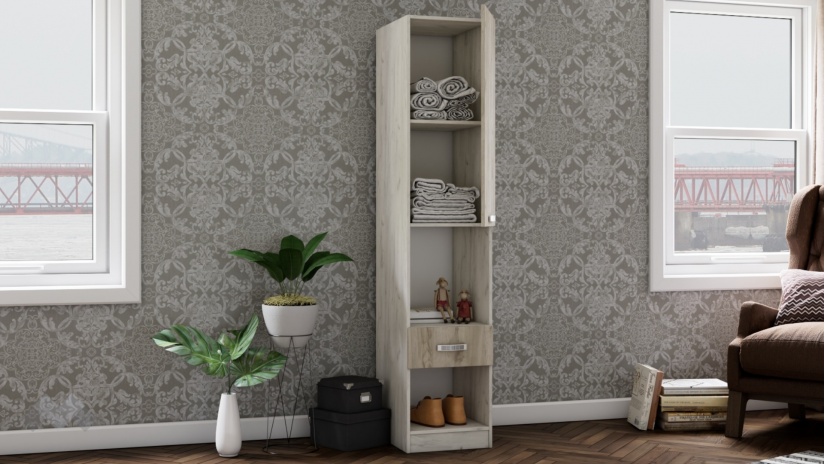 Висок шкаф Адам дъб крафт бял с дъб крафт сив - изглед 2 - МебелМаг Висок шкаф Адам дъб крафт бял с дъб крафт сив - изглед 2