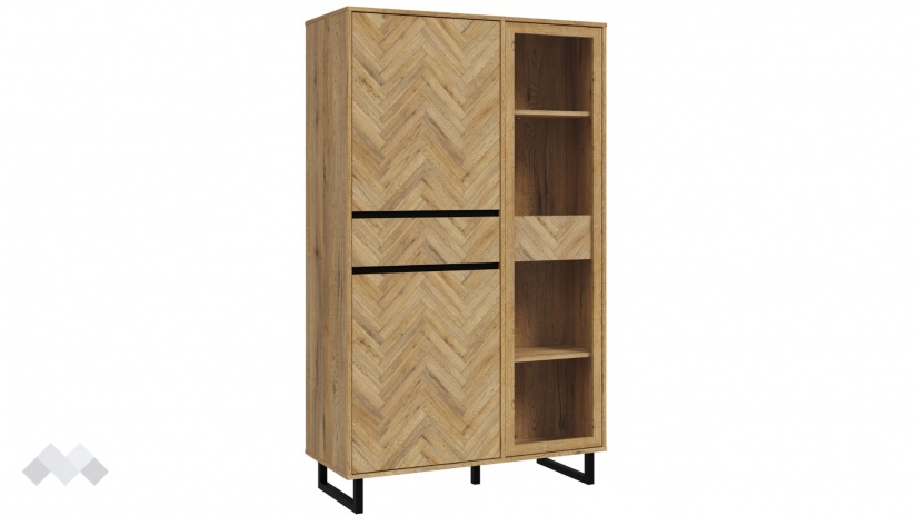 Висок шкаф с витрина Никодис с витрина дъб натурал с черен мат и житен дъб - изглед 3 - МебелМаг Висок шкаф с витрина Никодис с витрина дъб натурал с черен мат и житен дъб - изглед 3