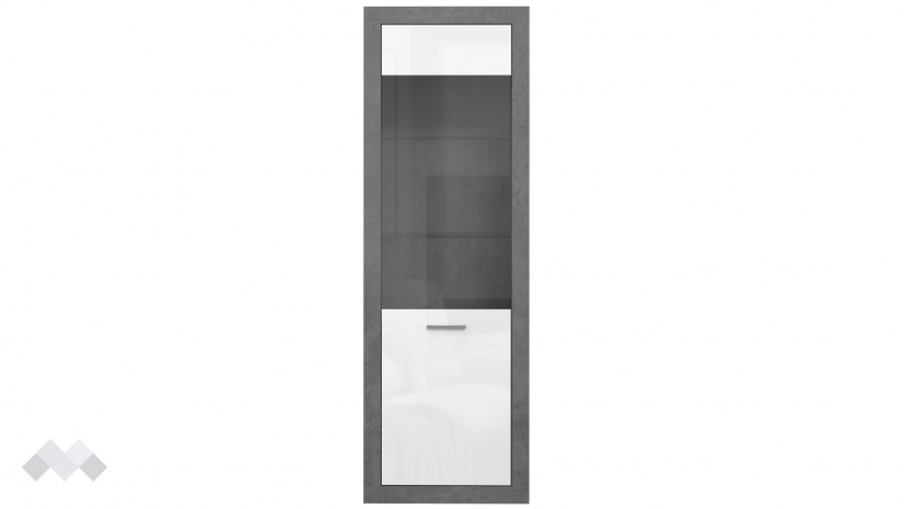 Висок шкаф Требия с витрина сиво с бял гланц - изглед 4 - МебелМаг Висок шкаф Требия с витрина сиво с бял гланц - изглед 4