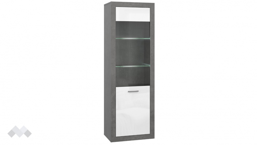 Висок шкаф Требия с витрина сиво с бял гланц - изглед 3 - МебелМаг Висок шкаф Требия с витрина сиво с бял гланц - изглед 3