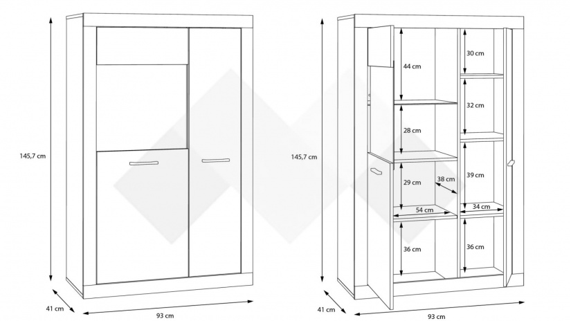 Висок шкаф с две врати Требия с витрина сиво с бял гланц - изглед 6 - МебелМаг Висок шкаф с две врати Требия с витрина сиво с бял гланц - изглед 6