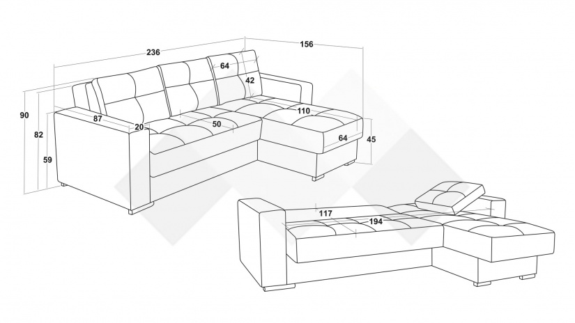 Ъглов диван Алтеа универсален ъгъл графит - изглед 11