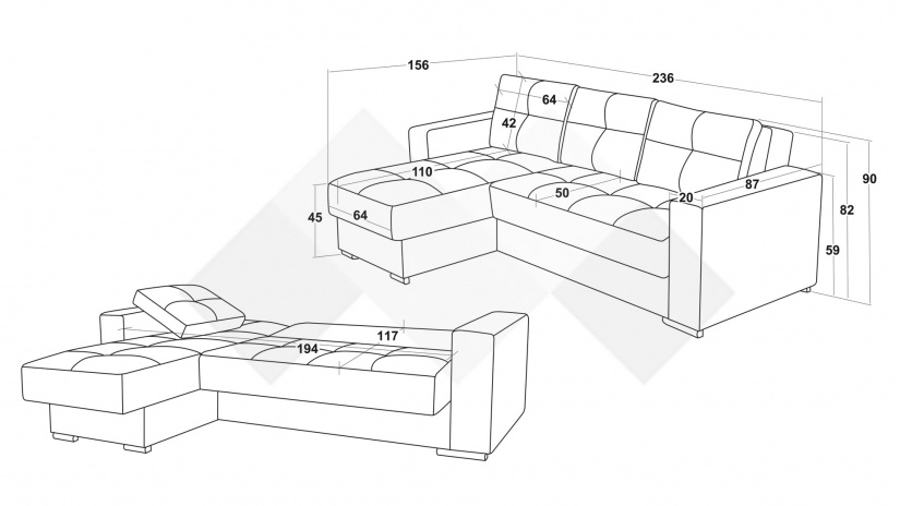 Ъглов диван Алтеа универсален ъгъл графит - изглед 12