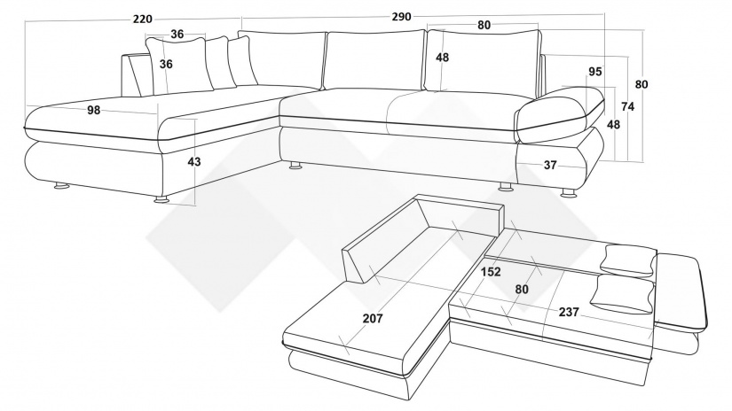 Ъглов диван Монтело с посока сив - изглед 5