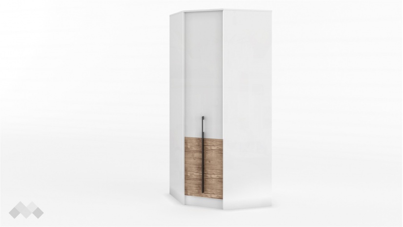 Гардероб Калифорния ъглов бяло с бяло гланц и антик - изглед 1