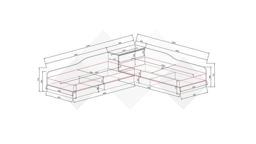 Ъглови легла 82/190 Скай с включени матраци Бонел 82/190 нардо сив - изглед 5