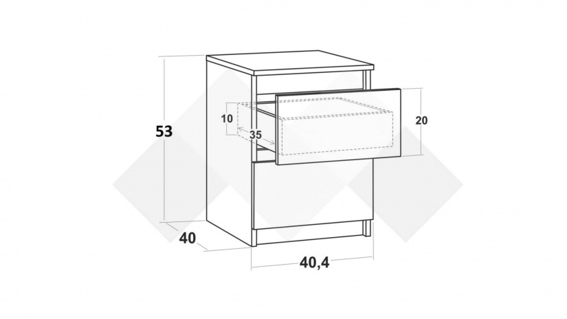 Нощен шкаф Никола бял с антрацит - изглед 4 - МебелМаг Нощен шкаф Никола бял с антрацит - изглед 4