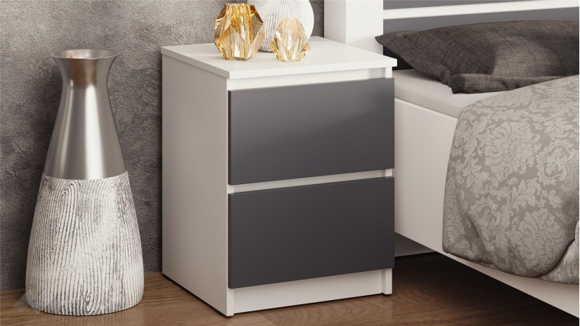 Нощен шкаф Никола бял с антрацит - изглед 1 - МебелМаг Нощен шкаф Никола бял с антрацит - изглед 1